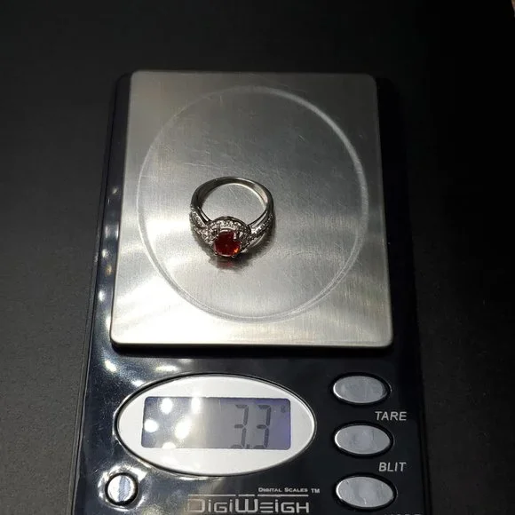 Size 6.5 Sterling Silver Stunning Red Orange Cubic Zirconia Gem Ring - Picture 8 of 8